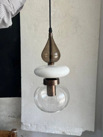 Modern Glass Pendant Light, Amber & Clear Hanging Lamp, Kitchen Island Lighting, Minimal Ceiling Light, Handmade Glass Pendant | Les Trois Pyramides