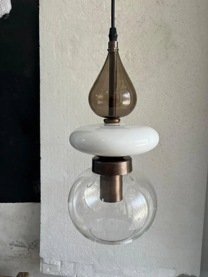 Modern Glass Pendant Light, Amber & Clear Hanging Lamp, Kitchen Island Lighting, Minimal Ceiling Light, Handmade Glass Pendant | Les Trois Pyramides