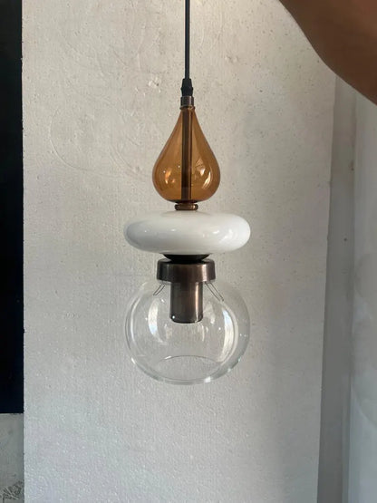 Modern Glass Pendant Light, Amber & Clear Hanging Lamp, Kitchen Island Lighting, Minimal Ceiling Light, Handmade Glass Pendant | Les Trois Pyramides