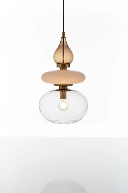 Modern Glass Pendant Light, Amber & Clear Hanging Lamp, Kitchen Island Lighting, Minimal Ceiling Light, Handmade Glass Pendant | Les Trois Pyramides