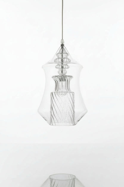 Clear Hand-Blown Glass Pendant Light – Twisted Pattern Brass Ceiling Fixture for Kitchen Island