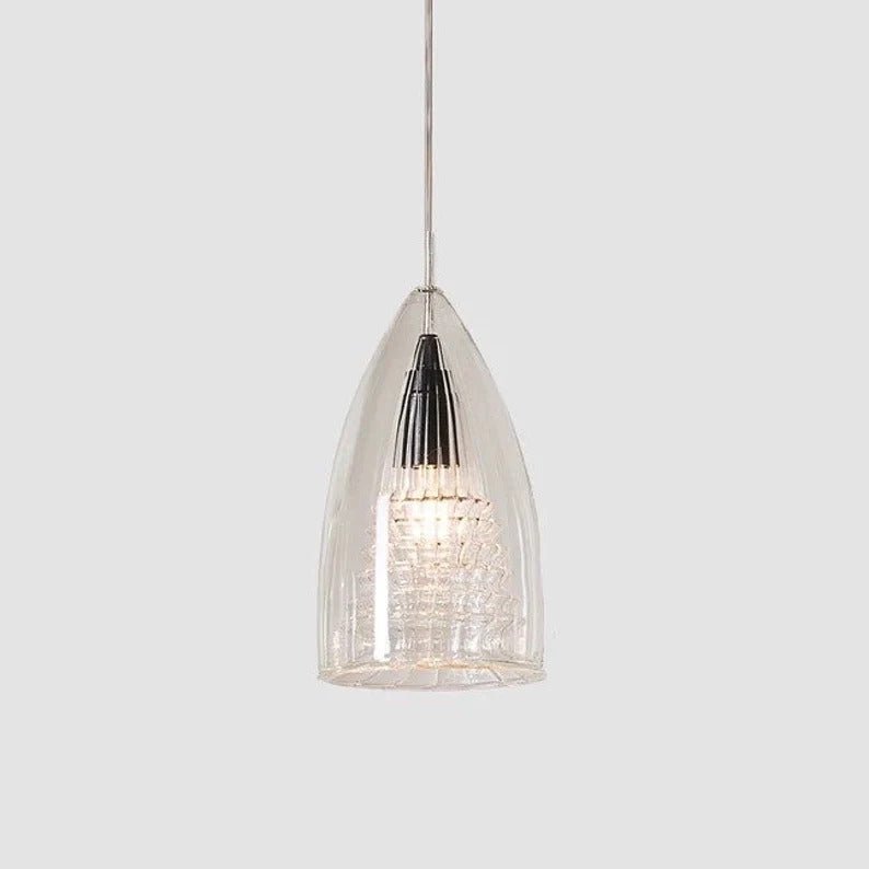 Clear Handblown Glass Pendant Light - Modern Teardrop Hanging Light for Kitchen, Dining Room, or Entryway in white background | Les Trois Pyramides