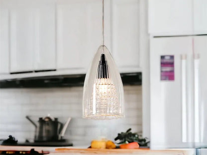 Clear Handblown Glass Pendant Light - Modern Teardrop Hanging Light for Kitchen, Dining Room, or Entryway | Les Trois Pyramides