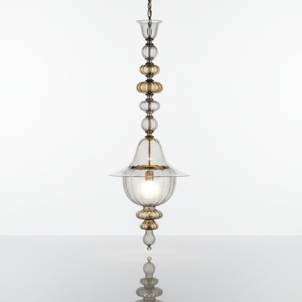 Clear Murano-Style Glass Pendant with Gold Detailing