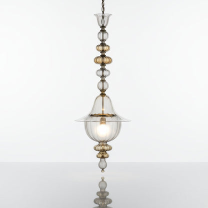 Clear Murano-Style Glass Pendant with Gold Detailing