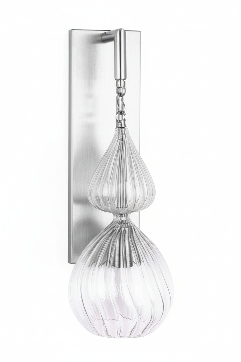 Clear Ribbed Glass Wall Sconce – Handmade Brass Wall Light for Hallway, Bedroom & Living Room | Vintage Wall Lighting Fixture