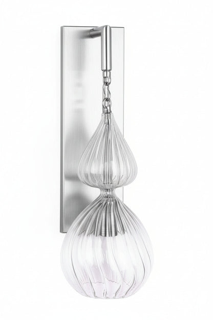 Clear Ribbed Glass Wall Sconce – Handmade Brass Wall Light for Hallway, Bedroom & Living Room | Vintage Wall Lighting Fixture