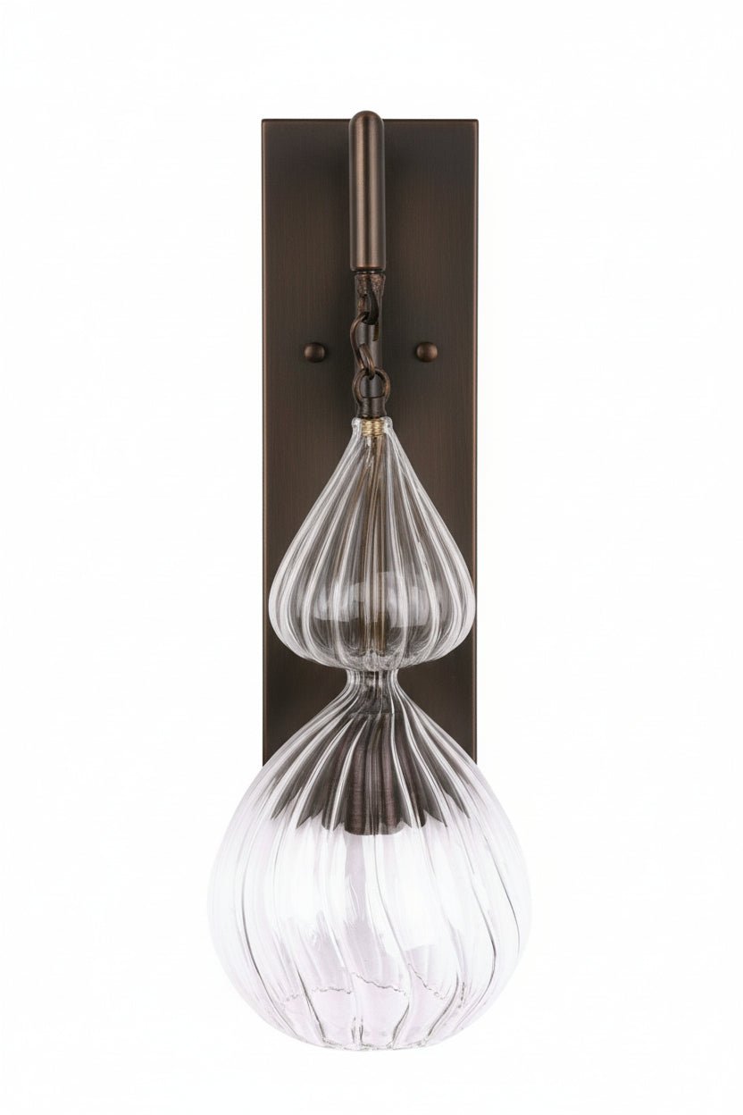 Clear Ribbed Glass Wall Sconce – Handmade Brass Wall Light for Hallway, Bedroom & Living Room | Vintage Wall Lighting Fixture