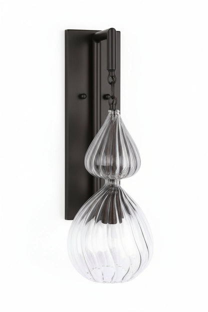 Clear Ribbed Glass Wall Sconce – Handmade Brass Wall Light for Hallway, Bedroom & Living Room | Vintage Wall Lighting Fixture