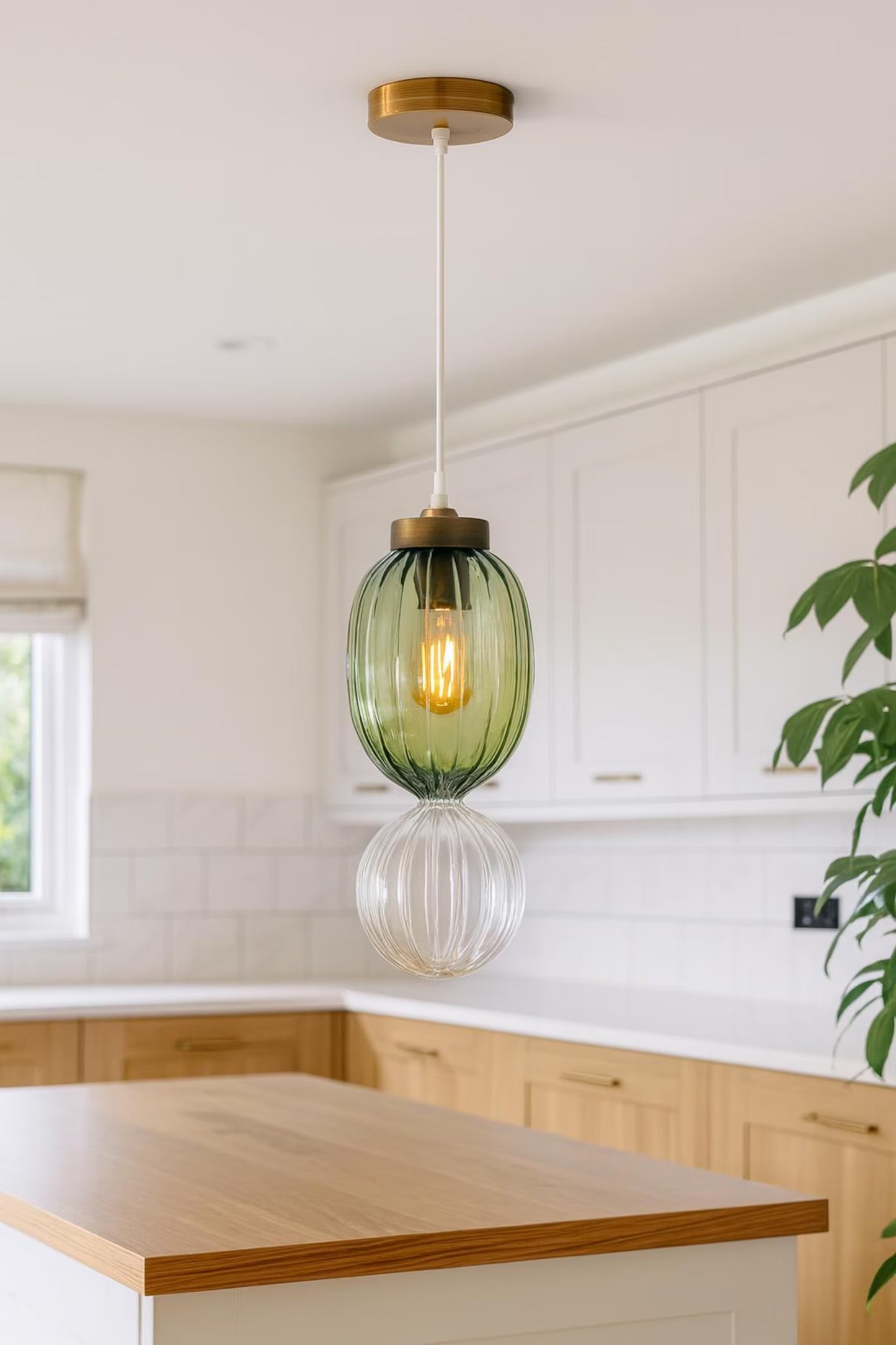 Modern Green and Clear Handmade Deco Light Fixture - Les Trois Pyramides 