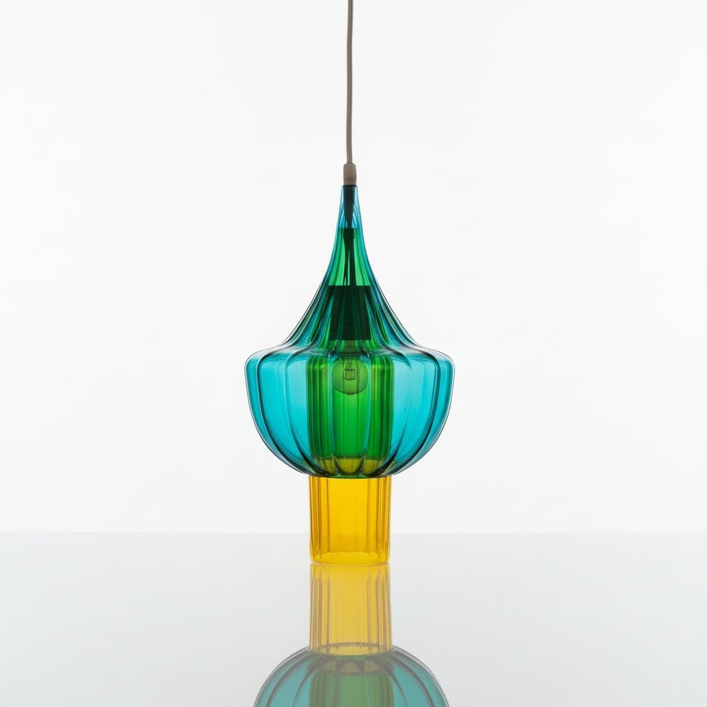 Color Layer Hand-Blown Glass Pendant Light – Aqua, Green & Yellow