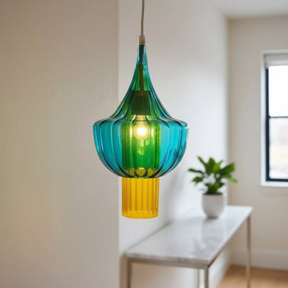 Color Layer Hand-Blown Glass Pendant Light – Aqua, Green & Yellow