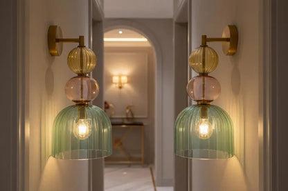 Colored Modern Glass Wall Sconce – Bedside Wall Lighting – Living Room Accent Wall Light – Hallway Entryway Décor – Boutique Hotel Wall Lamp | Les Trois Pyramides 