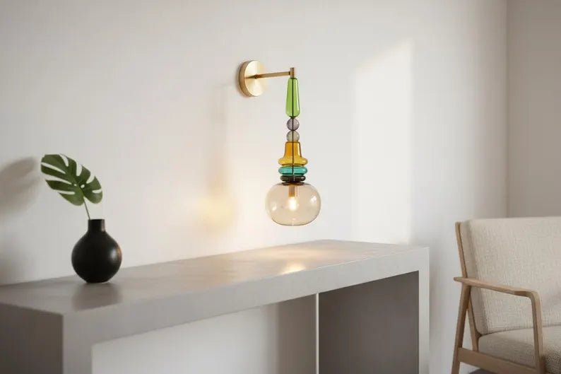 Bedside Wall Lighting Glass Sconce, Living Room Wall Light, Hallway Entryway Décor, Modern Apartment Interior Lamp, Boutique Hotel Lighting | Les Trois Pyramides