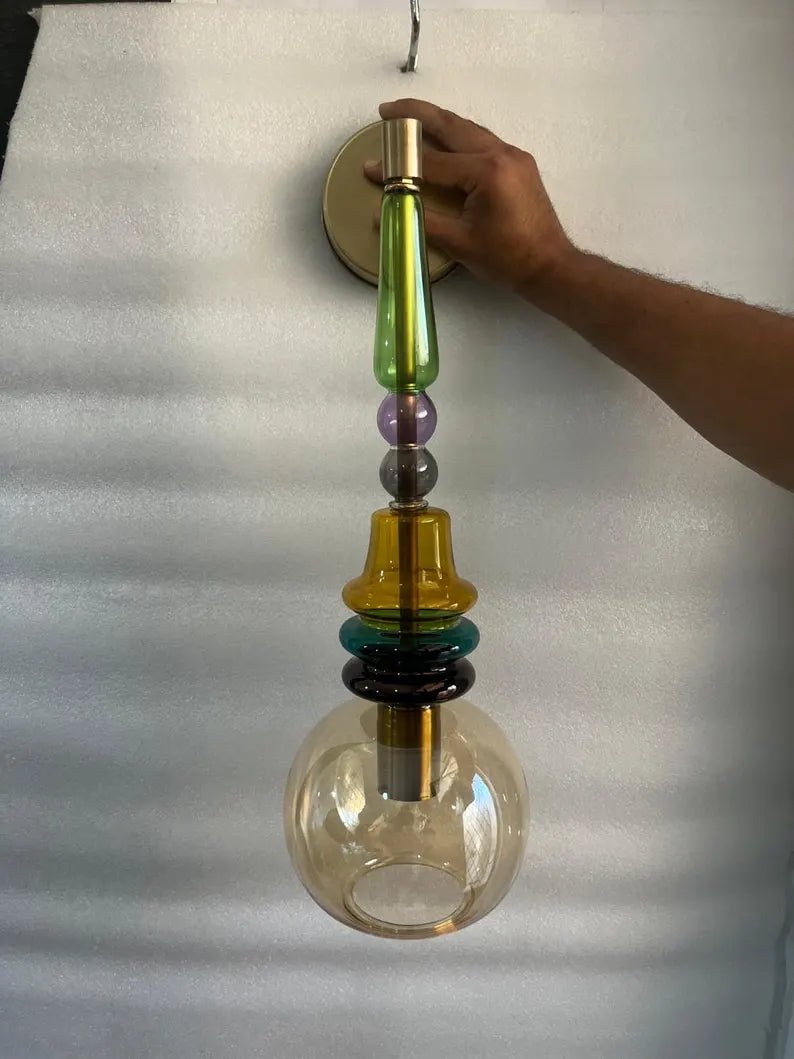 Bedside Wall Lighting Glass Sconce, Living Room Wall Light, Hallway Entryway Décor, Modern Apartment Interior Lamp, Boutique Hotel Lighting | Les Trois Pyramides