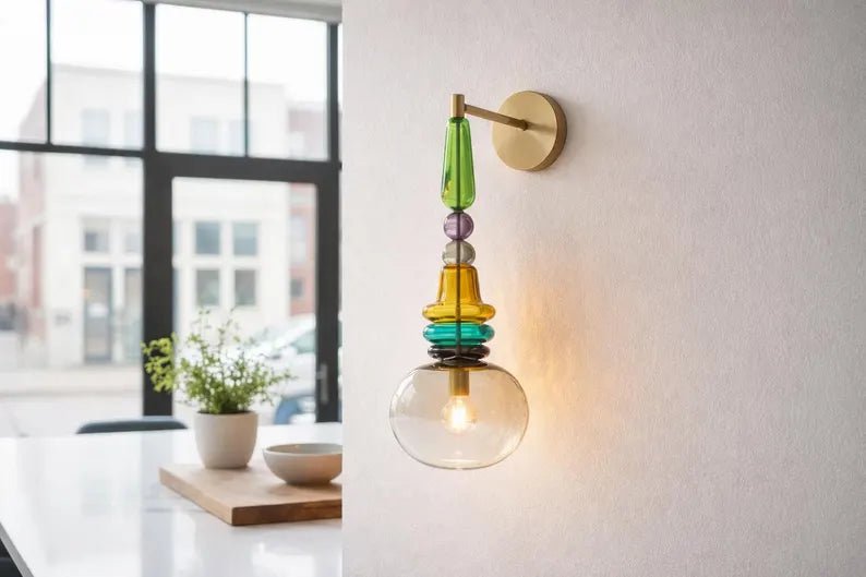 Bedside Wall Lighting Glass Sconce, Living Room Wall Light, Hallway Entryway Décor, Modern Apartment Interior Lamp, Boutique Hotel Lighting | Les Trois Pyramides