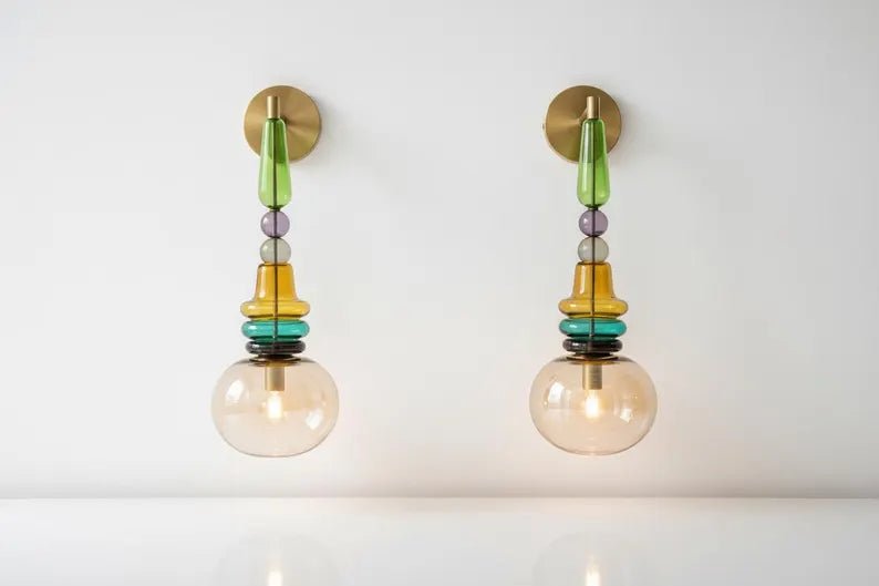 Bedside Wall Lighting Glass Sconce, Living Room Wall Light, Hallway Entryway Décor, Modern Apartment Interior Lamp, Boutique Hotel Lighting | Les Trois Pyramides