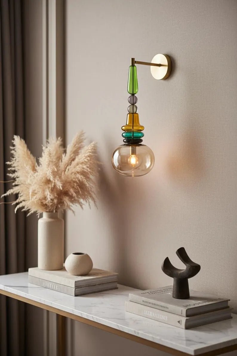 Bedside Wall Lighting Glass Sconce, Living Room Wall Light, Hallway Entryway Décor, Modern Apartment Interior Lamp, Boutique Hotel Lighting | Les Trois Pyramides