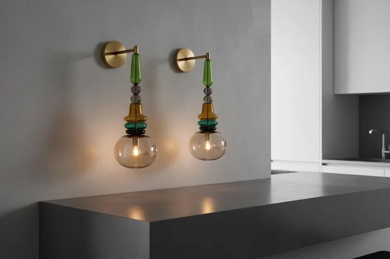 Bedside Wall Lighting Glass Sconce, Living Room Wall Light, Hallway Entryway Décor, Modern Apartment Interior Lamp, Boutique Hotel Lighting | Les Trois Pyramides