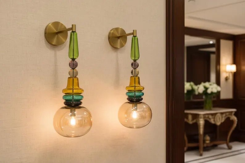 Bedside Wall Lighting Glass Sconce, Living Room Wall Light, Hallway Entryway Décor, Modern Apartment Interior Lamp, Boutique Hotel Lighting | Les Trois Pyramides