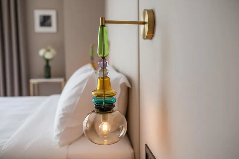 Bedside Wall Lighting Glass Sconce, Living Room Wall Light, Hallway Entryway Décor, Modern Apartment Interior Lamp, Boutique Hotel Lighting | Les Trois Pyramides