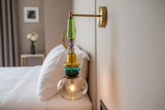 Bedside Wall Lighting Glass Sconce, Living Room Wall Light, Hallway Entryway Décor, Modern Apartment Interior Lamp, Boutique Hotel Lighting | Les Trois Pyramides