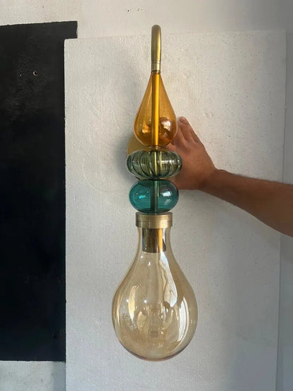 Hand Blown Glass Wall Sconce Light – Brass Wall Lamp with Colorful Glass – Handmade Bathroom Vanity Light – Modern Artistic Wall Lighting | Les Trois Pyramides