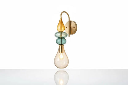 Hand Blown Glass Wall Sconce Light – Brass Wall Lamp with Colorful Glass – Handmade Bathroom Vanity Light – Modern Artistic Wall Lighting | Les Trois Pyramides