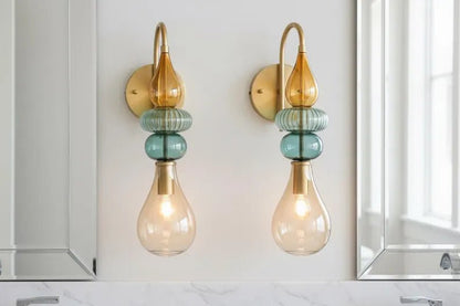 Hand Blown Glass Wall Sconce Light – Brass Wall Lamp with Colorful Glass – Handmade Bathroom Vanity Light – Modern Artistic Wall Lighting | Les Trois Pyramides