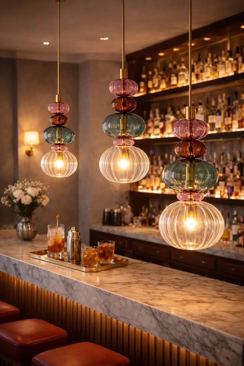 Glass Pendant Light | colorful Hanging Lamp  | Modern Pendant Lighting | Ceiling Light | Glass Hanging Light | Les Trois Pyramides
