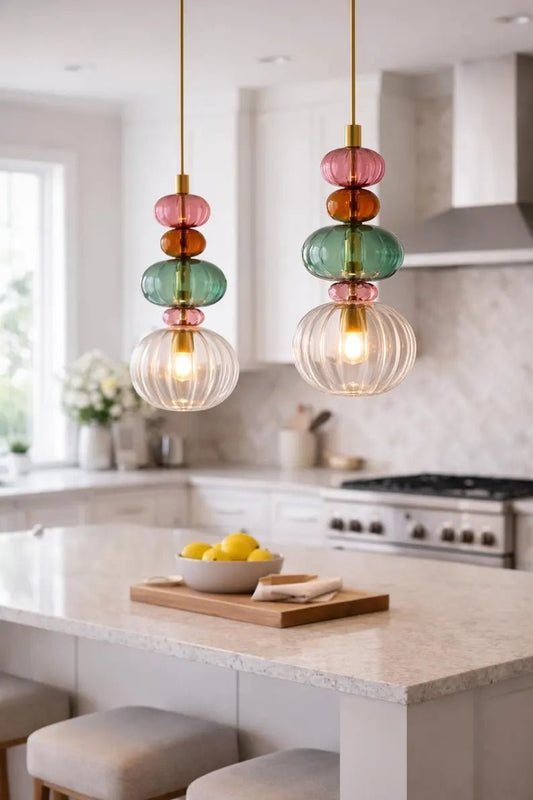 Glass Pendant Light | colorful Hanging Lamp | Kitchen Island Light | Les Trois Pyramides