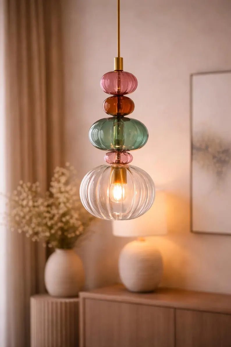 Glass Pendant Light | colorful Hanging Lamp  | Modern Pendant Lighting | Ceiling Light | Glass Hanging Light | Les Trois Pyramides