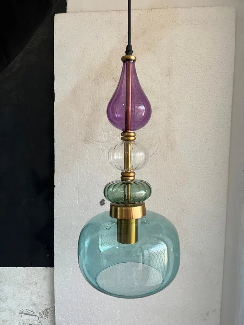Colorful Glass Pendant Light | Mid-Century Modern Kitchen Island Lighting | Modern Colorful Hanging Lamp | Style Kitchen Island Lighting | Les Trois Pyramides