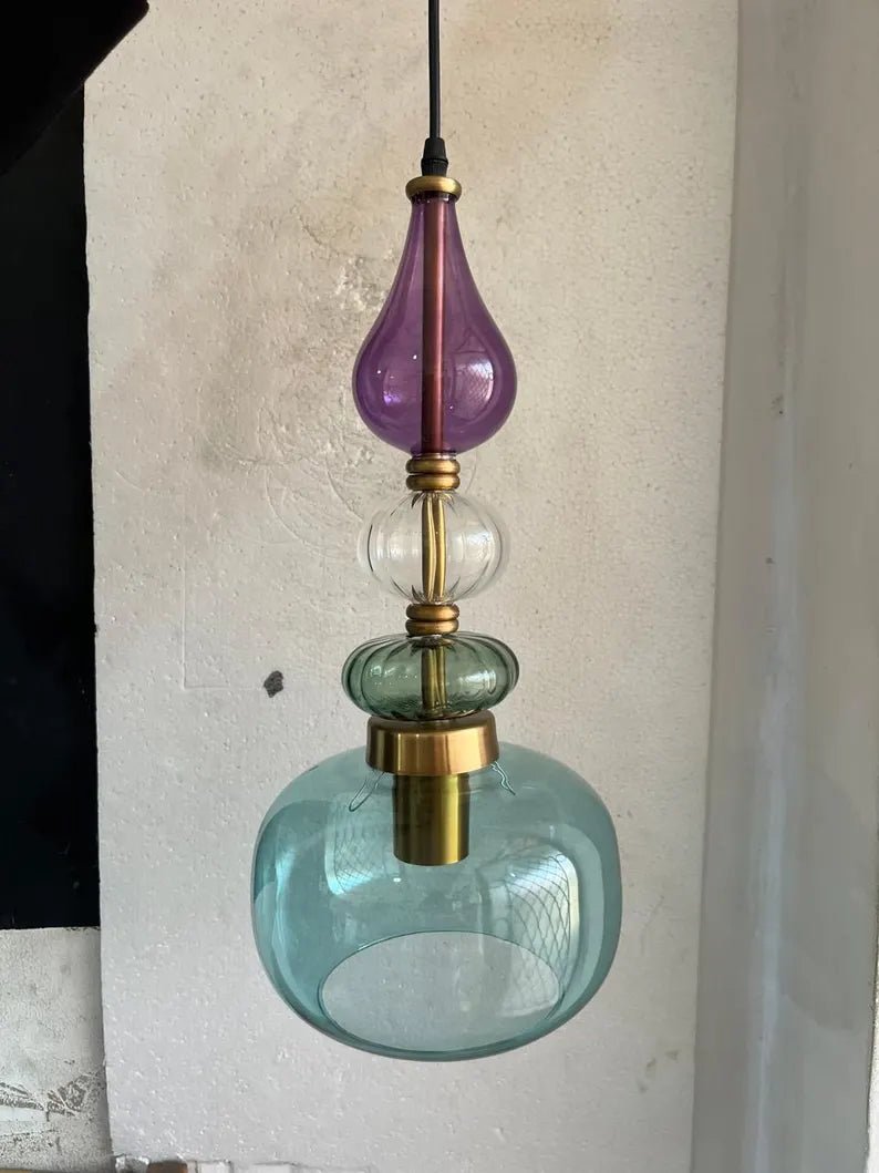 Colorful Glass Pendant Light | Mid-Century Modern Kitchen Island Lighting | Modern Colorful Hanging Lamp | Style Kitchen Island Lighting | Les Trois Pyramides