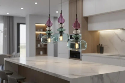 Colorful Glass Pendant Light | Mid-Century Modern Kitchen Island Lighting | Modern Colorful Hanging Lamp | Style Kitchen Island Lighting | Les Trois Pyramides
