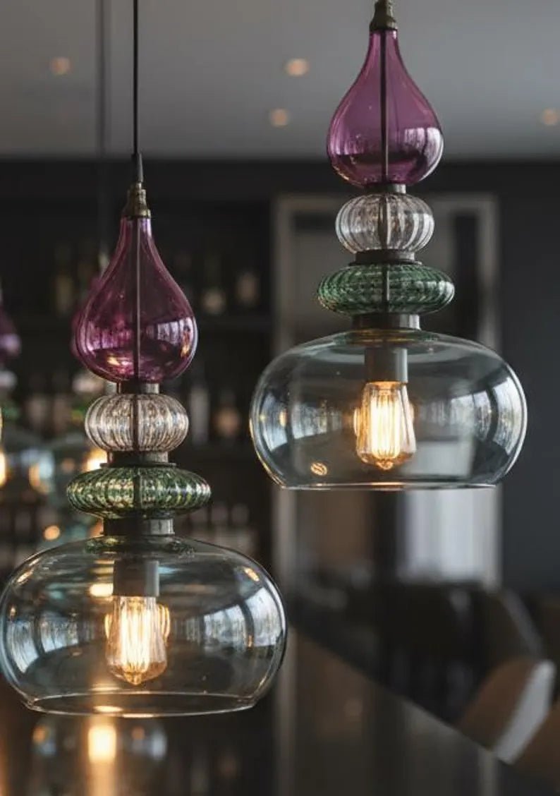 Colorful Glass Pendant Light | Mid-Century Modern Kitchen Island Lighting | Modern Colorful Hanging Lamp | Style Kitchen Island Lighting | Les Trois Pyramides
