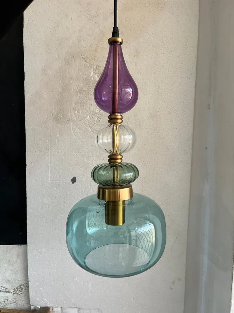 Colorful Glass Pendant Light | Mid-Century Modern Kitchen Island Lighting | Modern Colorful Hanging Lamp | Style Kitchen Island Lighting | Les Trois Pyramides