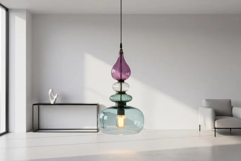 Colorful Glass Pendant Light | Mid-Century Modern Kitchen Island Lighting | Modern Colorful Hanging Lamp | Style Kitchen Island Lighting | Les Trois Pyramides
