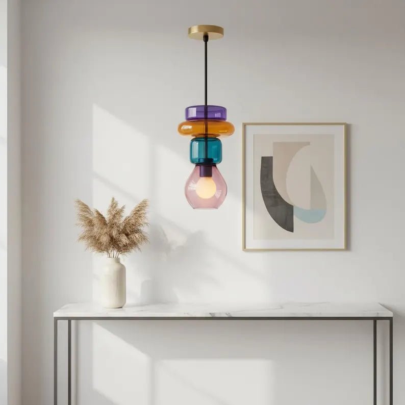 Modern Glass Pendant Light | Hanging Ceiling Lamp for Kitchen Island & Living Room | Designer Glass Light Fixture | Les Trois Pyramides 