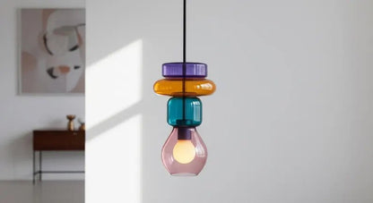 Modern Glass Pendant Light | Hanging Ceiling Lamp for Kitchen Island & Living Room | Designer Glass Light Fixture | Les Trois Pyramides 