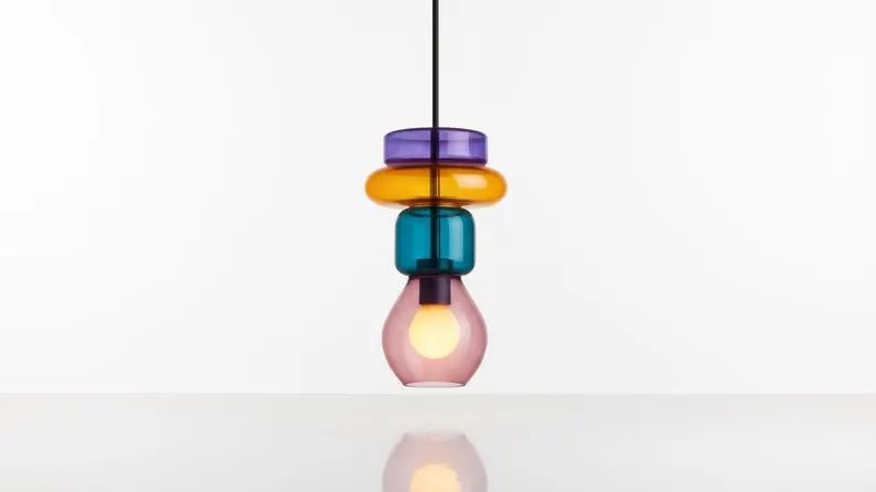 Modern Glass Pendant Light | Hanging Ceiling Lamp for Kitchen Island & Living Room | Designer Glass Light Fixture | Les Trois Pyramides 