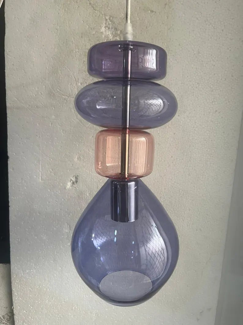 Modern Glass Pendant Light | Hanging Ceiling Lamp for Kitchen Island & Living Room | Designer Glass Light Fixture | Les Trois Pyramides 