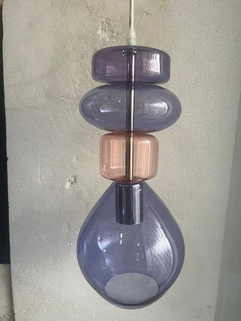 Modern Glass Pendant Light | Hanging Ceiling Lamp for Kitchen Island & Living Room | Designer Glass Light Fixture | Les Trois Pyramides 