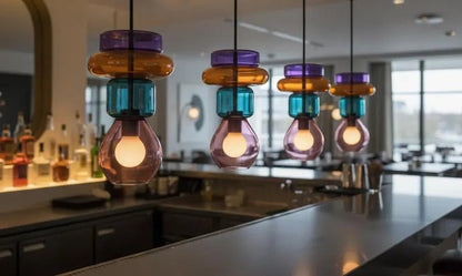 Modern Glass Pendant Light | Hanging Ceiling Lamp for Kitchen Island & Living Room | Designer Glass Light Fixture | Les Trois Pyramides 