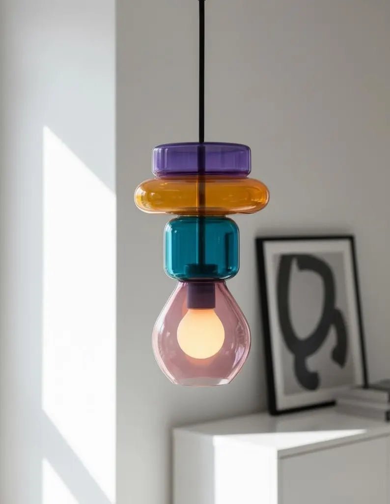 Modern Glass Pendant Light | Hanging Ceiling Lamp for Kitchen Island & Living Room | Designer Glass Light Fixture | Les Trois Pyramides 