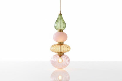 Colorful Glass Pendant Light, Modern Statement Lighting, Pink Green Hanging Lamp, Kitchen Island Light, Unique Ceiling Light | Les Trois Pyramides