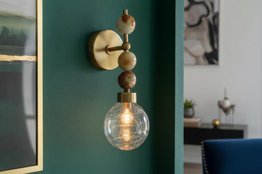 Onyx Stone Wall Sconce – Crackle Glass Brass Light | Les Trois Pyramides