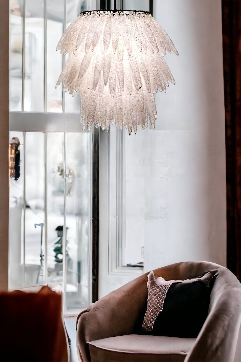 Crystalized Frosted Glass Shells Chandelier Light - Les Trois Pyramide