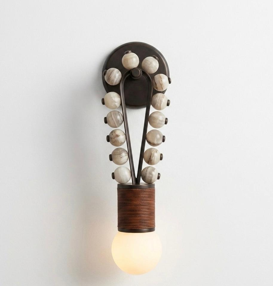 Custom Artisan Natural Alabaster Onyx stones Wall Light with Dark Bronze Finish