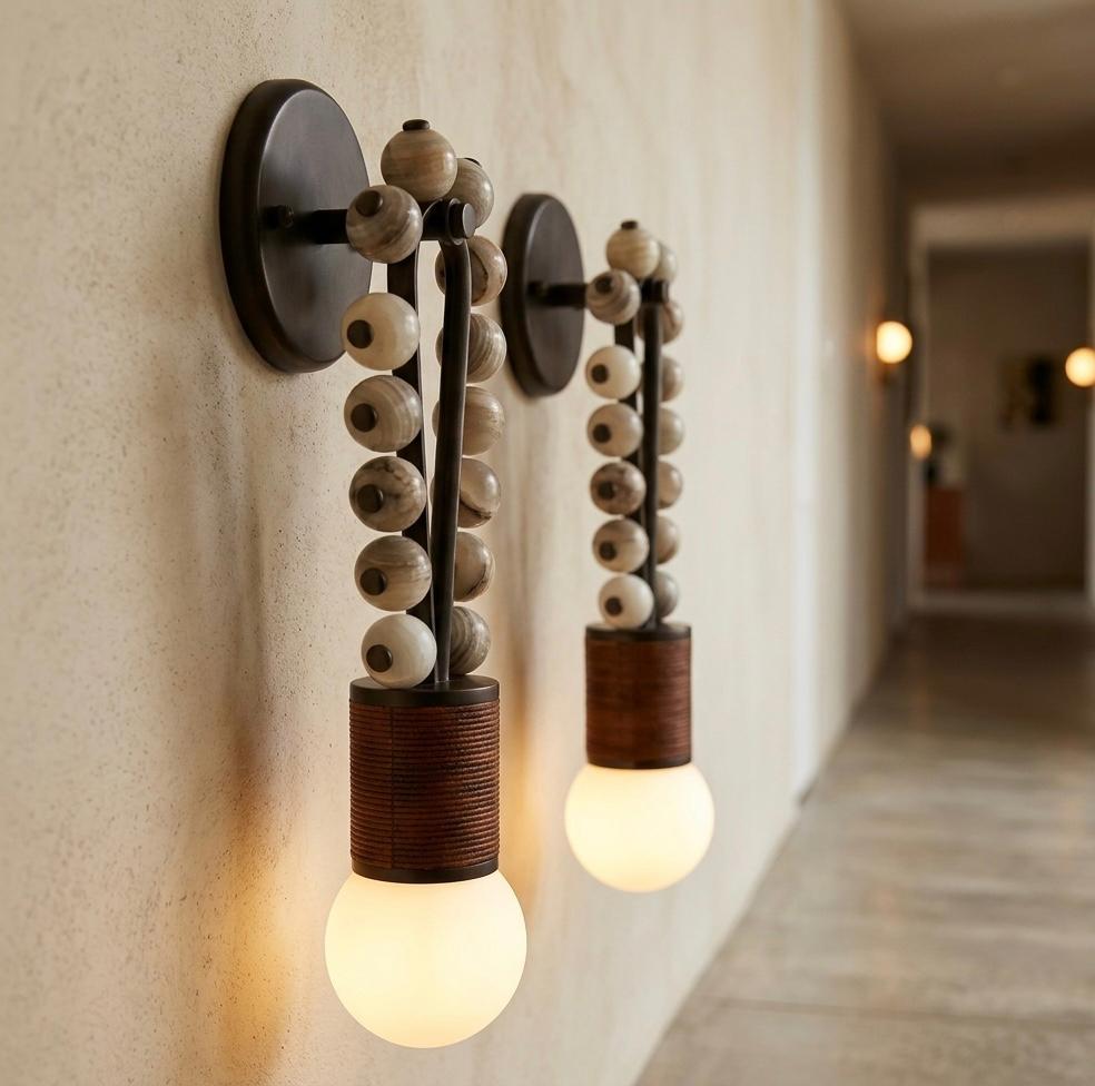 Custom Artisan Natural Alabaster Onyx stones Wall Light with Dark Bronze Finish
